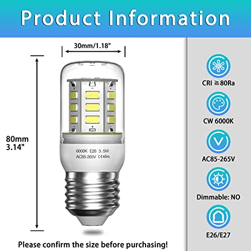 Bonlux Led Refrigerator Light Bulb 3.5W 40 Watt Equivalent Appliance Light Bulb Refrigerator E26 Led Bulb Daylight White 6000K Freezer Fridge Light Bulb Ac85-265V, 2 Pack #TOP4