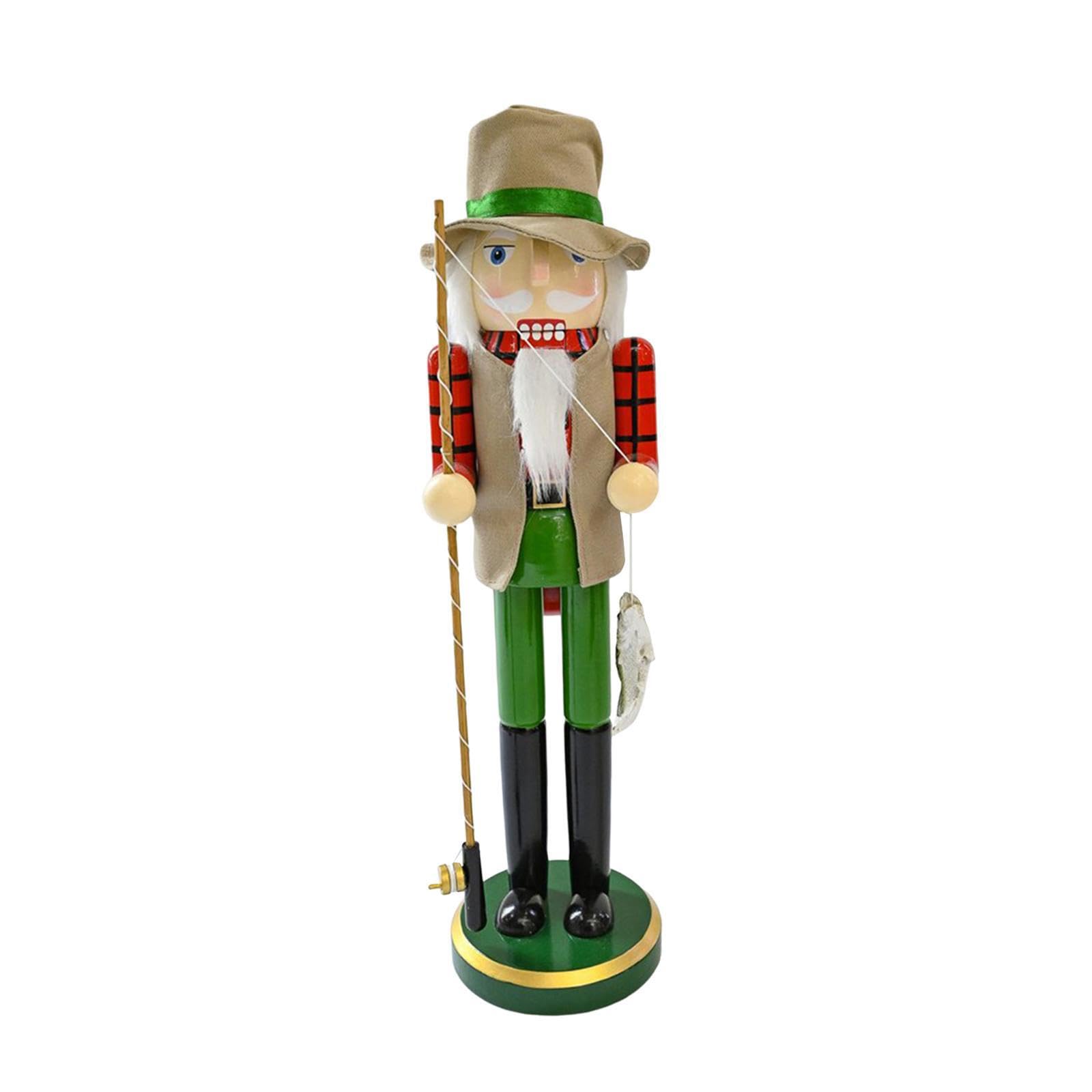 Kixzsaz Fishing Nutcracker Figurine Wooden Soldier Bright Costume Beautiful Home Decor Sculpture Festive Celebrations Nutcracker Soldier Festive Christmas Decoration, 38X9.2cm
