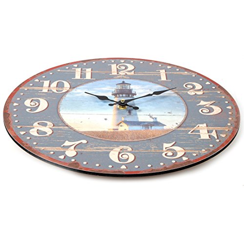Lily's Home Rustic Wood-Style Country Lighthouse Wall Clock, Fits Nautical or Country Décor, Battery-Powered with Quartz Movement, Ideal Gift for Lighthouse Fans (13" Diameter) - Image 3