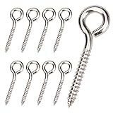 Aovchei Eye Screws, 8Pcs 3.25 Inch Long, 304 Heavy Duty Stainless Steel Screw Hooks, Rust-Resistant Self Tapping Eyelet Bolts for Wood, Securing Cables Wires, Indoor & Outdoor for Hanging Artwork