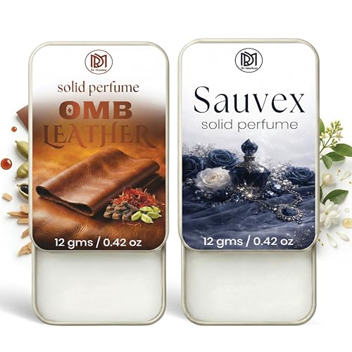 Image of Dr.Mashur Solid Perfume |OMB leather&Sauvex Alcohol Free Wax Perfume Balm, Long Lasting | Pocket Tin 12g, Pack Of 2| Non Greasy Smooth Glide, Travel Friendly Men And Women