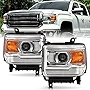 ACANII - For [Non-LED DRL Model] 2014-2015 GMC Sierra 1500 15-19 2500HD 3500HD Chrome Projector Headlights Headlamps Pair