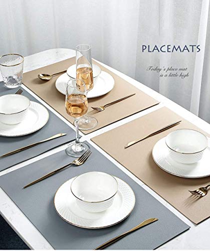 Set de table rectangulaire en cuir bleu et gris résistant - Lot de 4