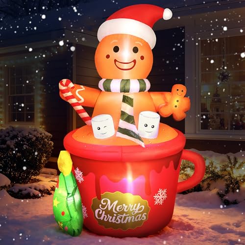 Aufblasbare Weihnachtsdeko, 1.8M/ 6FT Lebkuchenmann Deko Aufblasbar...