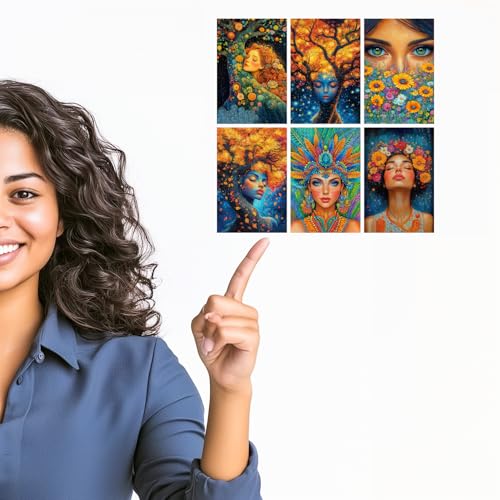 Image of SiddArtify Bohemian Floral Wall Art Prints Set - Colorful Woman Portrait Poster Decor for Living Room Bedroom - Set of 2-4x6 Inch - Board (Pack of 6) - Sticker (Pack of 6)