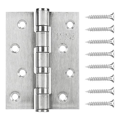 WELLOCKS Door Hinge 4x3 Inches 3 Pack Stainless Steel 304, 3mm Thick Ball Bearing Door Hinges Quiet and Smooth Brushed Silver Perfect for Heavy Door (D040)
