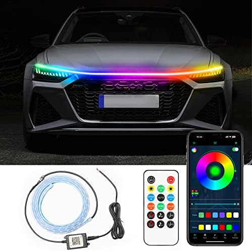 Jushope 71 Inches Car Hood LED Light Strips, Car Exterior Lights with Dreamcolor Chasing, Flexible RGB Daytime Running Light with Wireless APP and Remote Control, Waterproof LED Headlights for Car