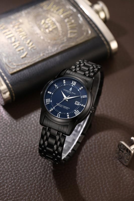 Image of London Fog Regent Collection Analog Quartz Watch for Men with Round Dial and Stainless Steel Strap, Metal Case, Date Display, Luminous Hands & Hour Markers, Water Resistant