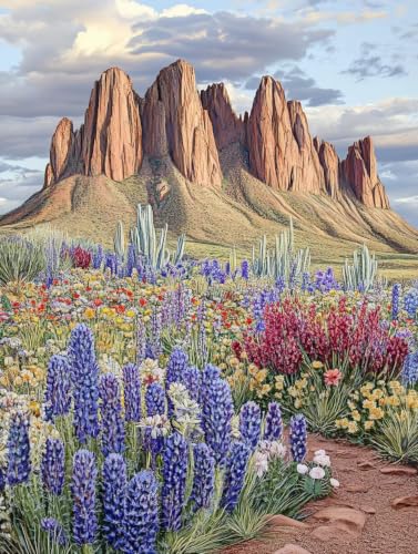 Diamond Painting Paysage 5D Adulte Fleur XXL - Kit Peinture Diamant Full Drill 80x110cm