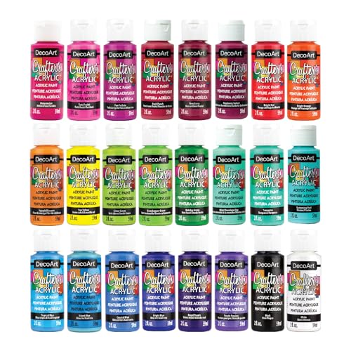 DecoArt Crafter’s Acrylic Paint Set, 24 (2 fl oz/59 ml) Assorted Bright Colors, DIY Arts And Crafts Acrylic Paint For Kids And Adults, 48 Fl Oz(Pack of 1)