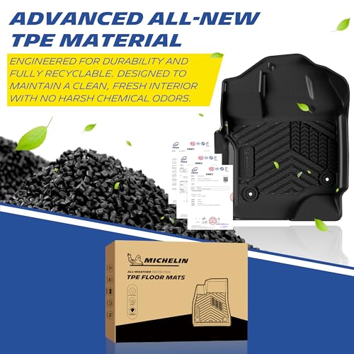 Image of Michelin Vehicle Mats for 2015-2026 Ford F150 /2022-2025 Lightning, 1st Row | Fit SuperCrew & Super Cab Carpet Floor, All-Weather TPE Custom Fit Floor Mats and Truck Liner, Non Slip Accessories, Premier