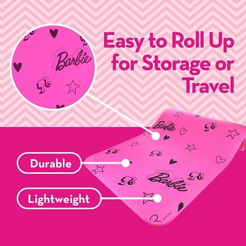 Barbie Love Out Loud Kids Yoga Mat Non Slip for Boys and Girls, All Purpose, PVC, Fitness and Workout Accessories, Pink, 10 mm - Image 5