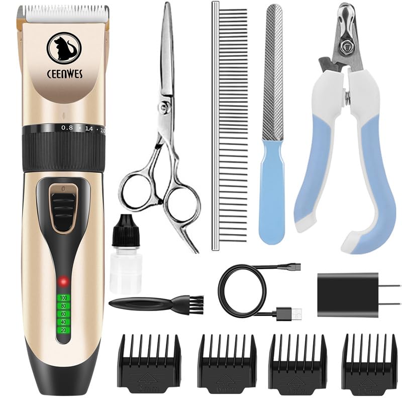 Low Noise Cat Trimmer Set Rechargeable Cat Trimmer Set Cordless Pet Grooming Tool Professional Cat Hair Trimmer with Comb Guide Scissors for Dogs Cats and Other Pets