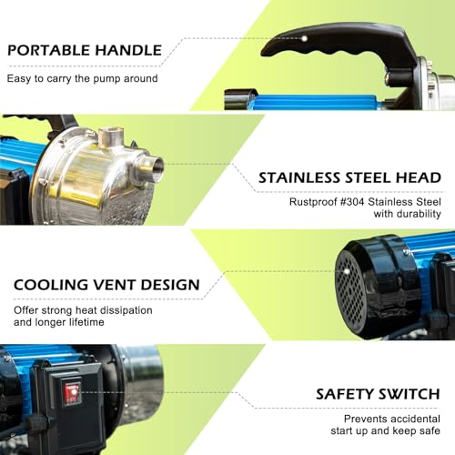 Image of FLUENTPOWER Shallow Well /Deep Garden Pump, 1.5HP 1200GPH Portable Water Booster Jet Pump for Home, Garden, Lawn, Sprinkler Irrigation, Water Transfer, Stainless Steel