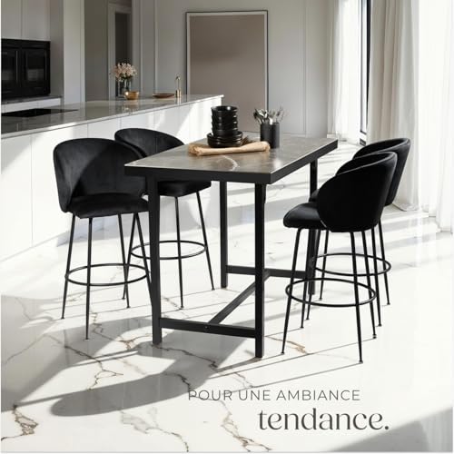 Chaise de bar en velours rembourré avec dossier large et un repose pieds Lot de 4 - vue 2