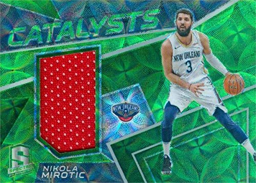Nikola Mirotic player worn jersey patch basketball card (New Orleans Pelicans) 2018 Panini Prizm Spectra Catalysts Refractor #CAT21 LE 4/25
