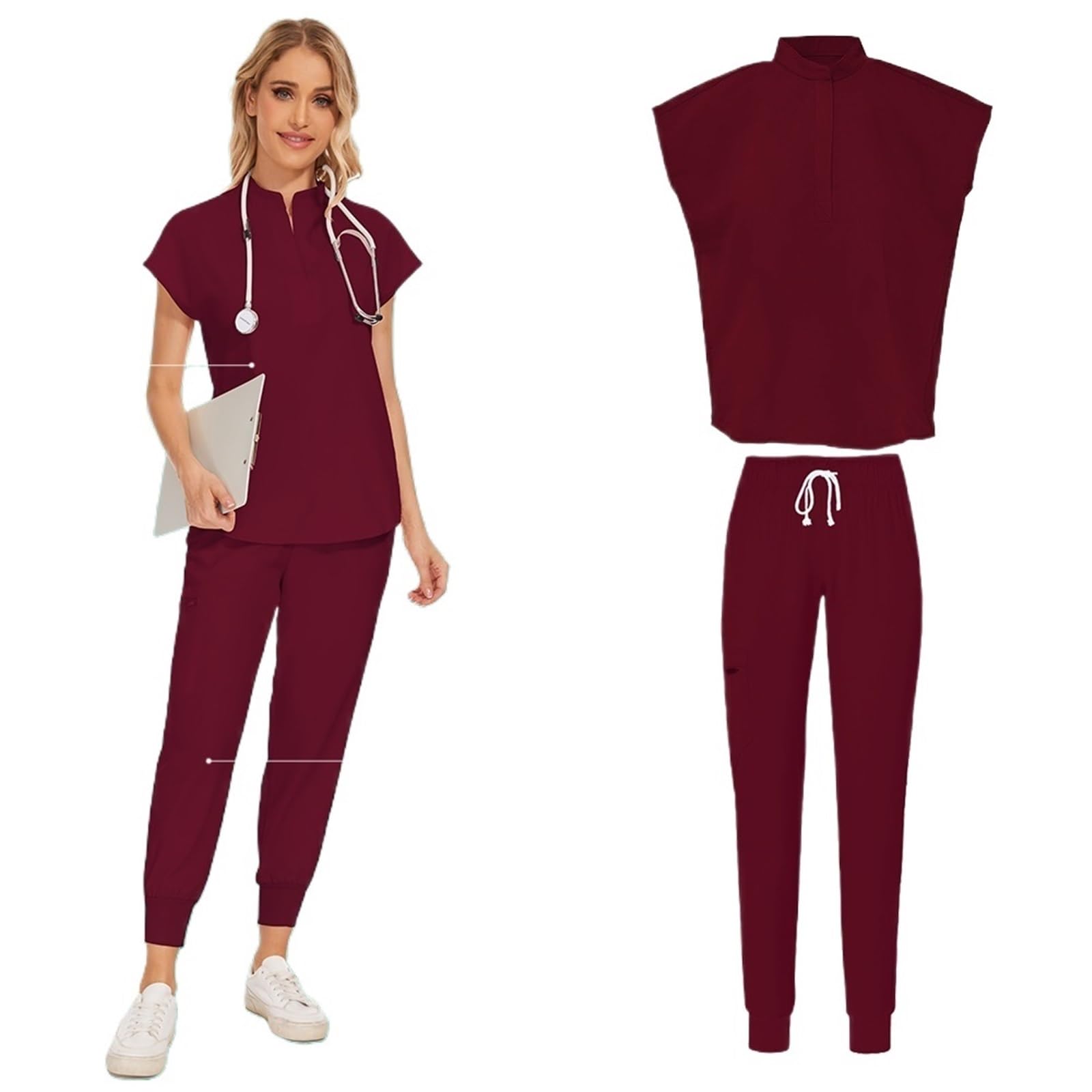 AHUFGN Nurse Scrubs Women Medical Clothing For Women Nurse Uniforms Scrubs Set Hospital Work Wear Unisex Solid Uniform