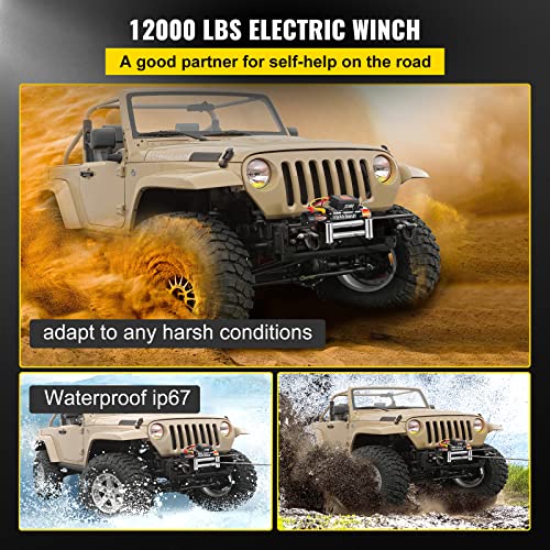 Vevor 12000IBS Truck Winch 12000Lbs Electric Winch 85Ft/26M Steel Cable 12V Power Winch Jeep Winch With Wireless Remote Control And Powerful Motor For Utv Atv & Jeep Truck And Wrangler In Car Lift thumb #1