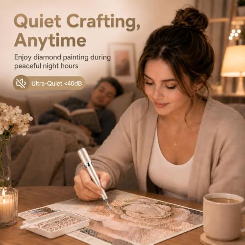 Image of SUBFIX Wireless Electric Diamond Art Pen, Vacuum Diamond Painting Pen No Wax Needed, 150 Ergonomic Tip, Quiet Lightweight & Rechargeable Diamond Art Accessories for Adults (Champagne Gold)