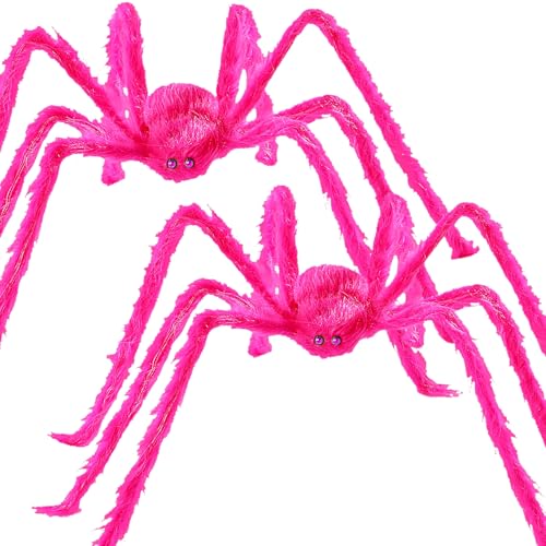 Halloween Giant Pink Spider 2 Pack 5Ft Realistic Large Scary Hairy Spiders Sets for Halloween