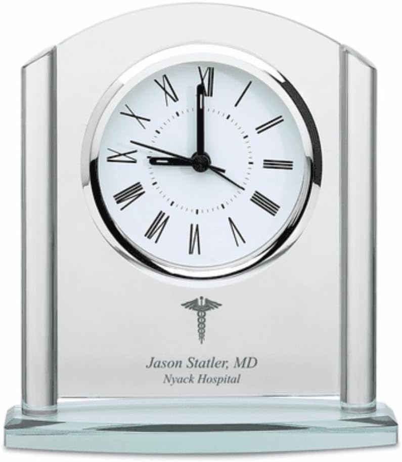 Executive Gift Shoppe Doctor Arched Glass Personalized Desk Clock with Silver Finish Accents