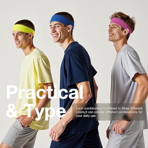Image of Braylin Men's Headband, 3-Pack Men's Sweatband, Sports Headband for Running, Cycling, Basketball, Fitness Workout, Unisex Headbands