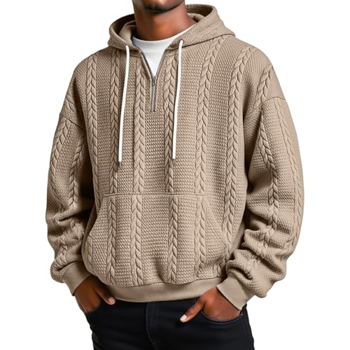 Men's Quarter Zip Pullover Jacquard Long Sleeve Sweatshirt Kangaroo Pocket - image 1