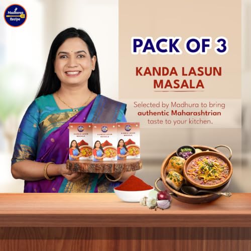 Image of Madhura's Recipe Kanda Lasun Masala | Authentic Maharashtrian Onion Garlic Spice Mix | Perfect for Veg, Chicken, Mutton & Fish Recipes | Pack of 3 x 100g