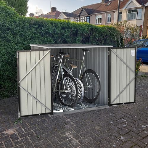 Galvanized Steel Bike Shed with Removable Gravity Locking Racks Outdoor Bicycle Storage (D201x W196x H157m With 4 Racks)