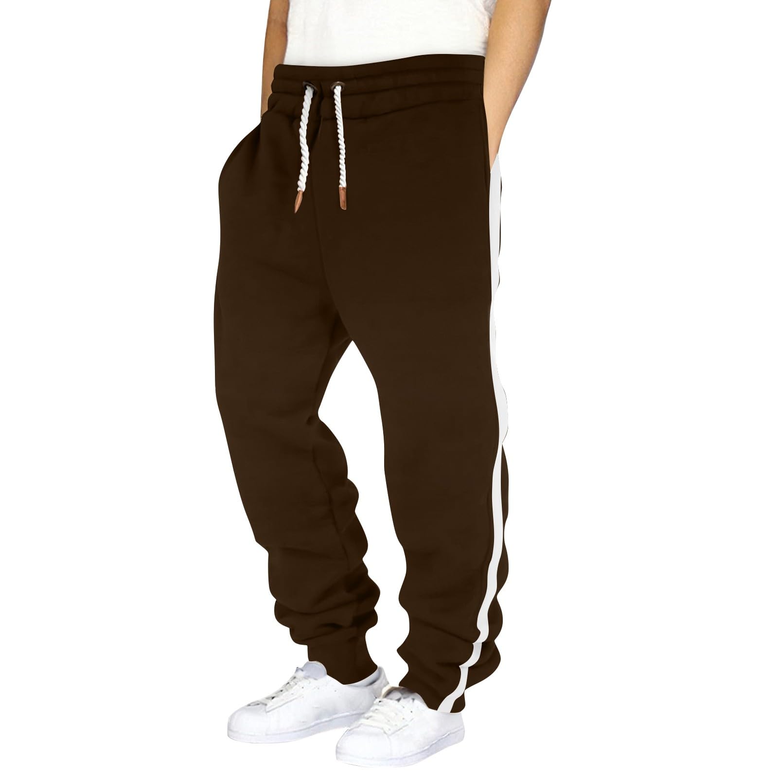 Mens Cargo Fleece Sweatpants Drawstring Waisted Joggers Casual Loose Fit Lightweight Open Bottom Baggy Sweatpant