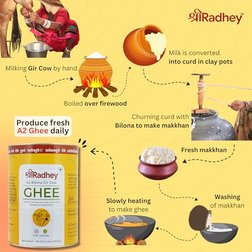 Image of SHREERADHEY A2 Bilona Gir Cow Ghee | 500 ML | Glass Bottle | Traditional Bilona Method | Lactose And Gluten Free | Keto Friendly