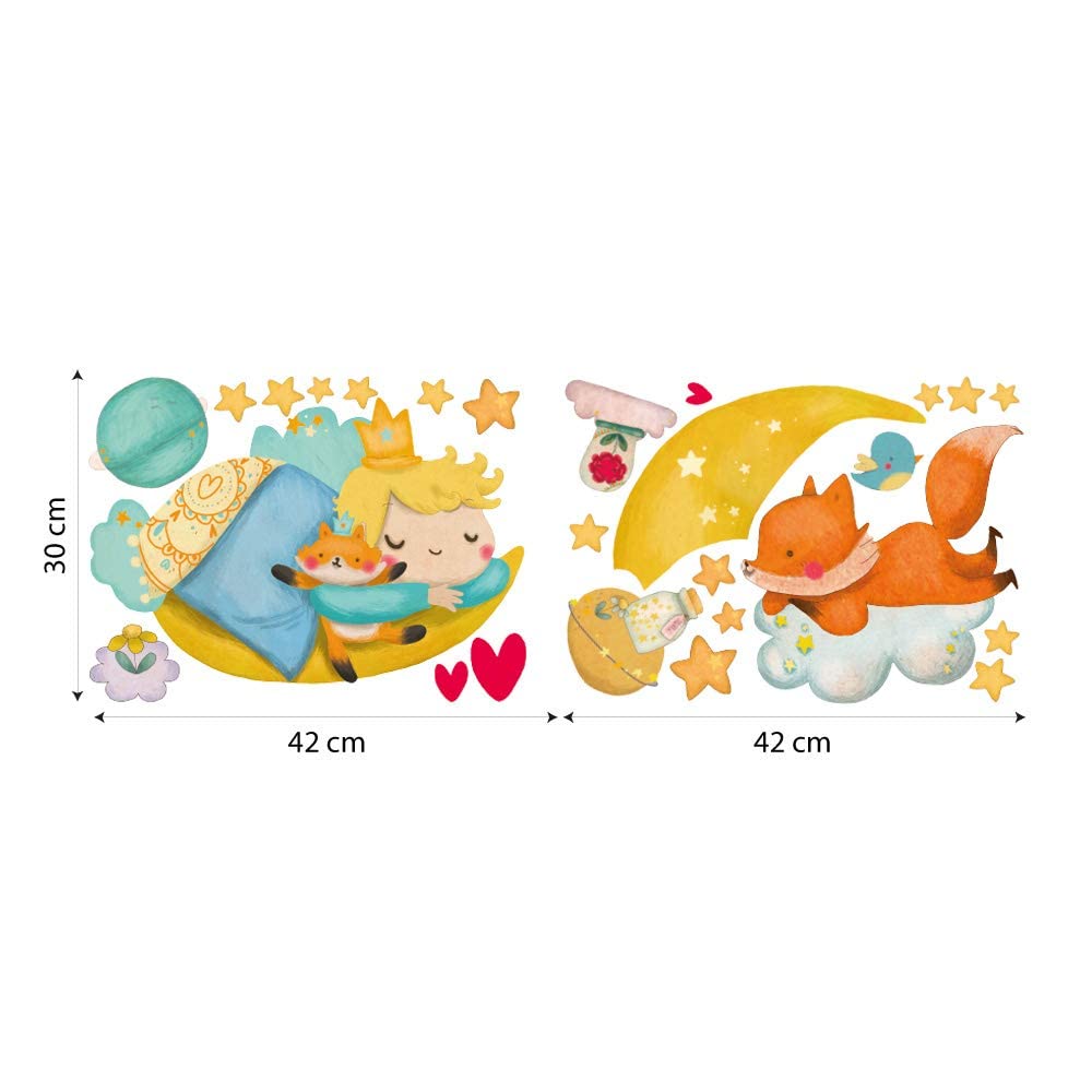 kina - Adesivo Murale Bambini Decorazione Parete Cameretta R00571 - Eco-Tessuto, Ecologico Anallergico, Riposizionabile, Effetto Carezza, Asilo Nido - Grafica Piccolo Principe e Misura 90x30 cm