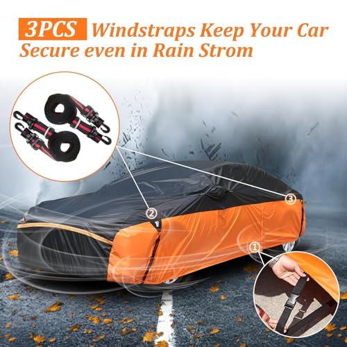 Image of Waterproof Car Cover for Automobiles, All Weather Full Exterior Covers Fit for Toyota Camry Chevrolet Malibu Honda Accord, Universal Windproof Rain Sun UV Protection Car Covers Fit 191 inch-200 inch Sedan