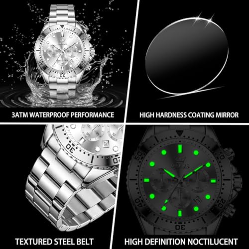 Montre chronographe OLEVS homme étanche acier inoxydable date tendance