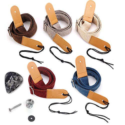 Longteam Simple Linen Leather Ukulele Strap Adjustable Length Durable Uke Straps with Nail, Rope, Picks (Linen Coffee)