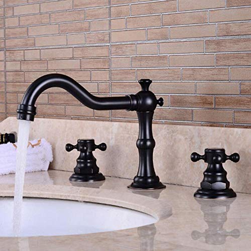 Grifo mezclador de 3 hoyos para baño, grifería retro de latón cepillado y doble mando 3