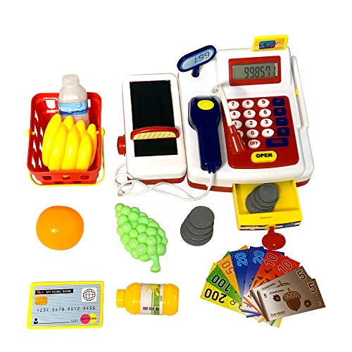 image for Yellow River Cash Register Toy for Kids, Cashier Toy Playset with Cash