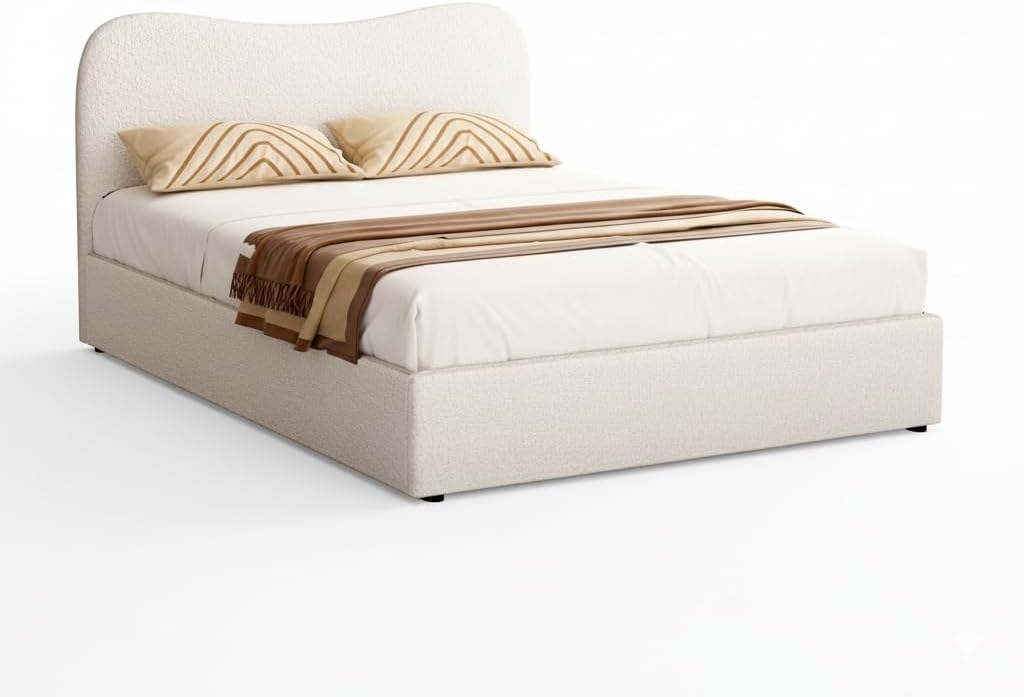 Artiss Bed Frame Double Size Mattress Base Wooden Platform Boucle White DARA