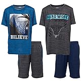 Picture of Boys Youth Big Kids Athletic Active Performance Sports 4 Piece Graphic T-Shirt Top and Basketball Short Set