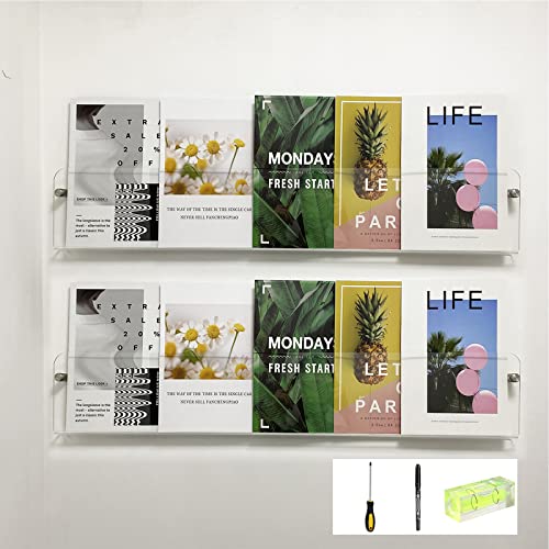 Magazine Holder,Clear Acrylic Wall Mounted Shelf for Waiting Room, Living Room, Office, Home Decor Display (24inch-pack 2)