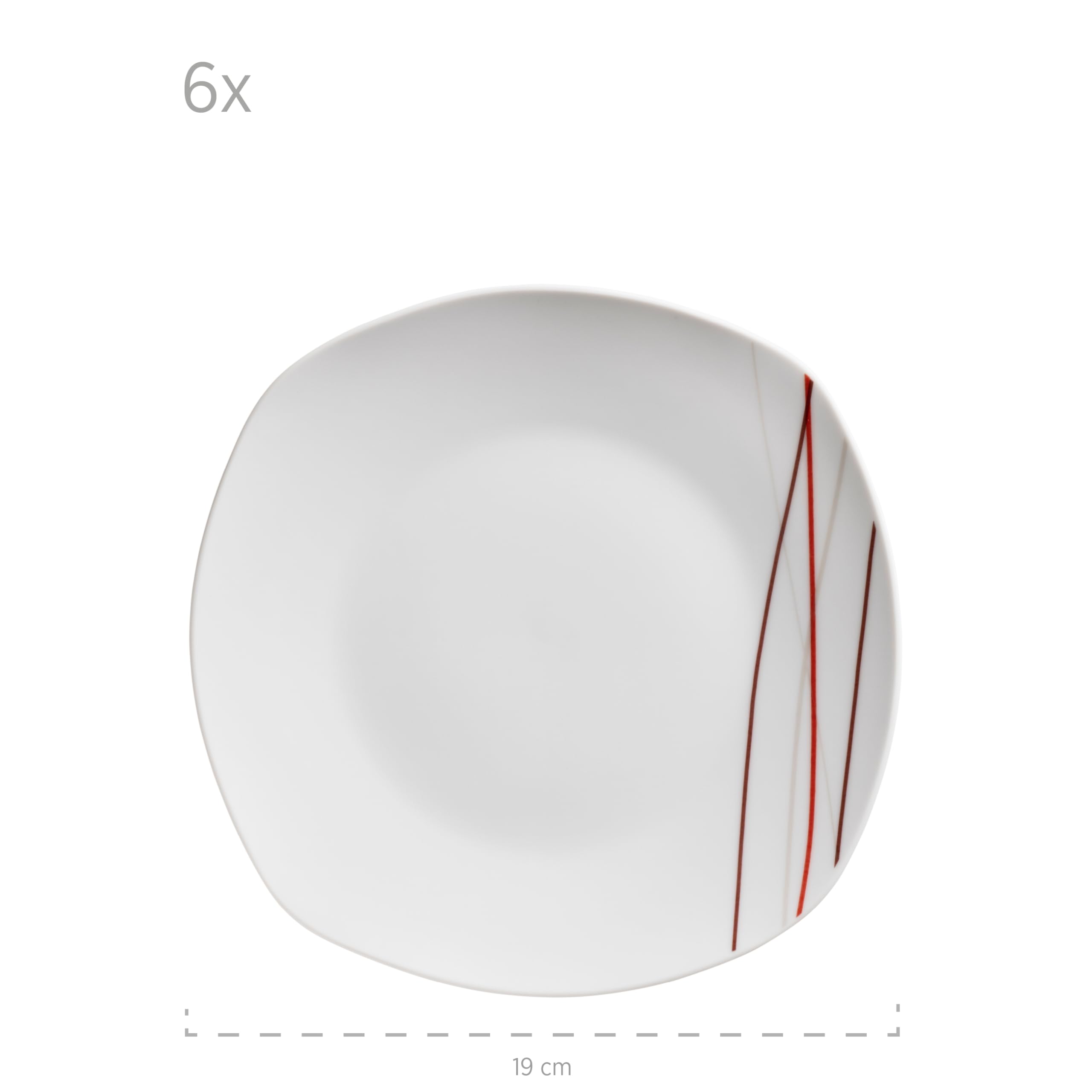 Mäser Sencilla - Set di piatti per 4 persone, con decorazioni a linee moderne, 18 pezzi, piatti piatti, piatti profondi e piatti da dessert, porcellana, bianco