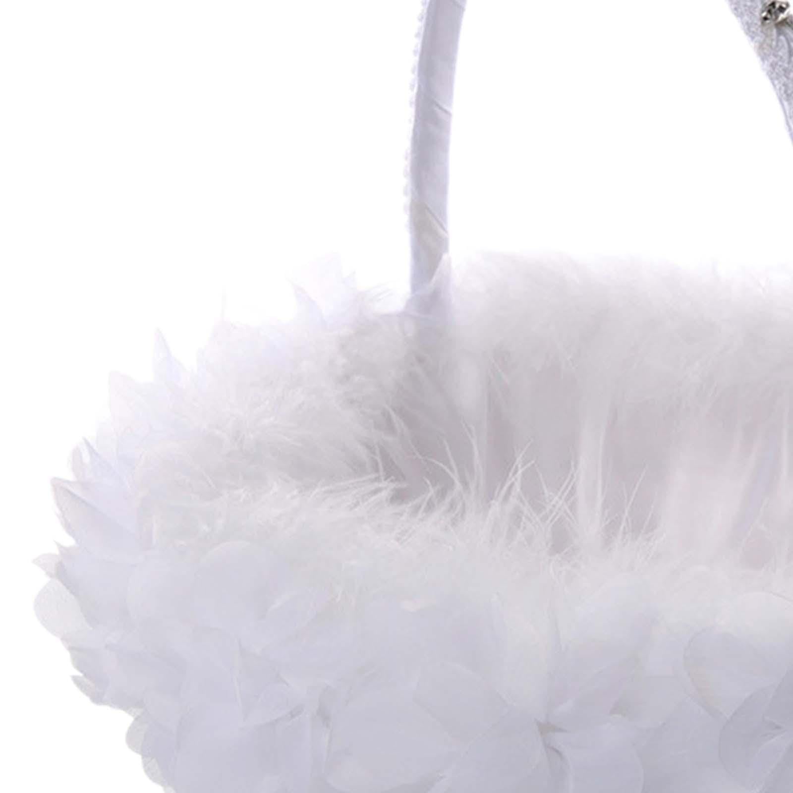 Amagogo Rustic Flower Girl Basket Lace Decoration Satin Wedding Basket for Events Anniversary Garden Home, White