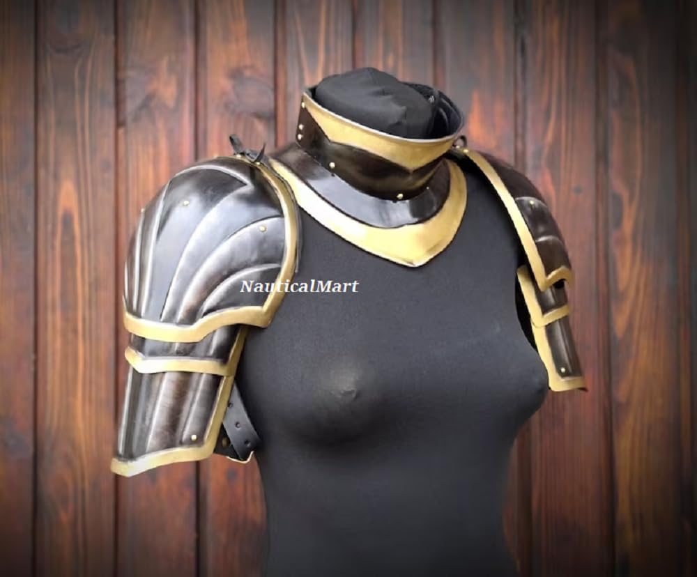 NauticalMart Gothic Women Pair of Pauldrons with Gorget for Lady Knight Armor, Fantasy Cosplay, LARP Clothing Costume, Medieval Female Armour