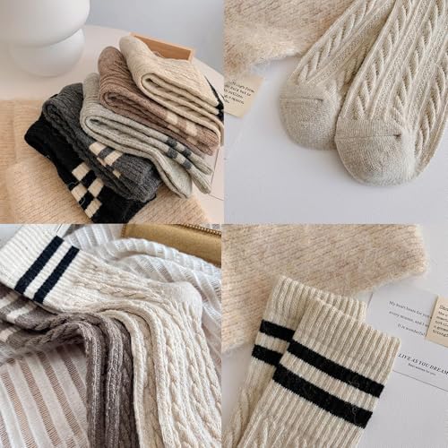 Women's Retro Wool Crew Socks, Cute Striped Boot Socks4