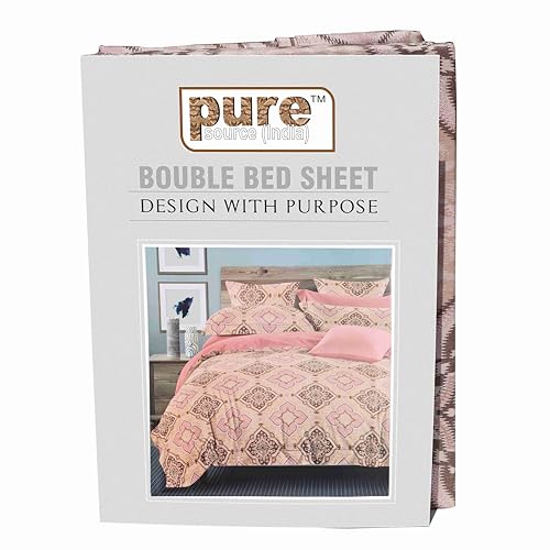 Image of Pure Source India Pure Cotton Elegance Bedding Set, Dreamy Cotton Comfort Double Bed Sheet with Pillow Covers (Rangoli Rose Brown)