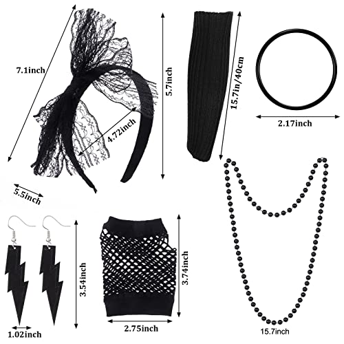 IDOTTA 80s Fancy Dress Costume Accessories Set,1980s T-Shirt Skirt Tutu Headband Gloves Earring Necklace Leg Warmers for Women Girls Party Retro Dress up - Image 4