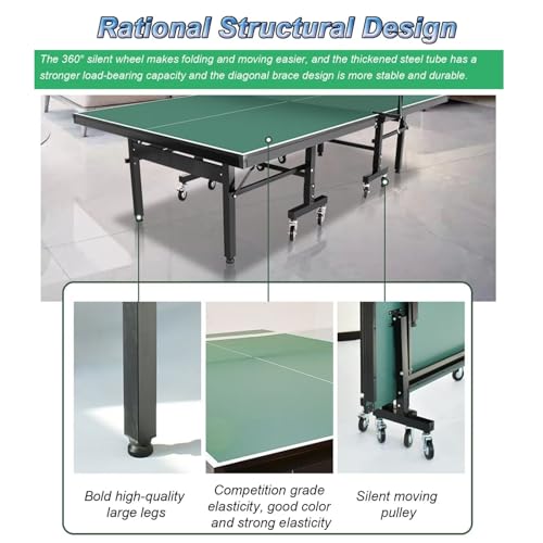 Pingpong-Tisch, tragbarer Tischtennistisch für drinnen und draußen mit 8 Rädern, Bällen und Netz, professioneller Rolltisch in voller Größe, strapazierfähig, 274 x 155 x 76 cm, einfache Mont – Bild 4
