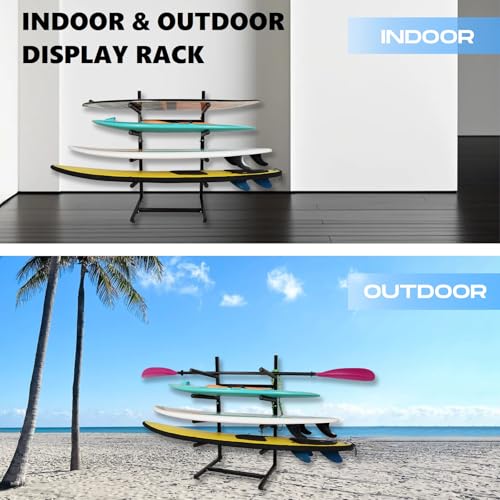 LINGVUM Freestanding Surfboard Rack, Surfboard Stand Storage & Display for Indoor, Outdoor, Garage, Shop, Tool-Free Assembly (Fits 4 Boards) - Thumbnail 7