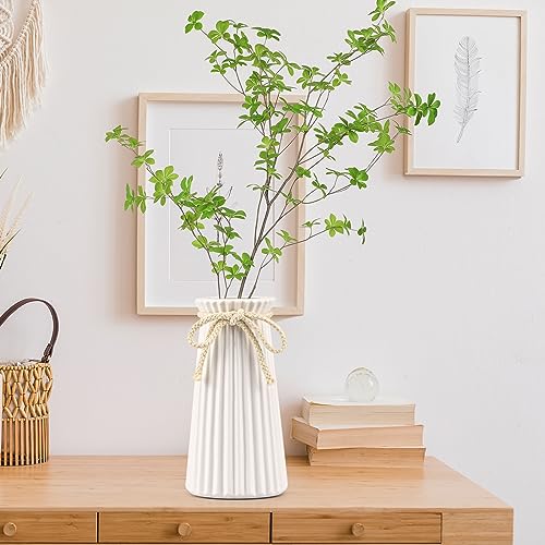 JTOOYS White Ceramic Ribbed Vases, Minimalist Modern Home Decor, Dried Flower Vase, 19.5cm - Image 3