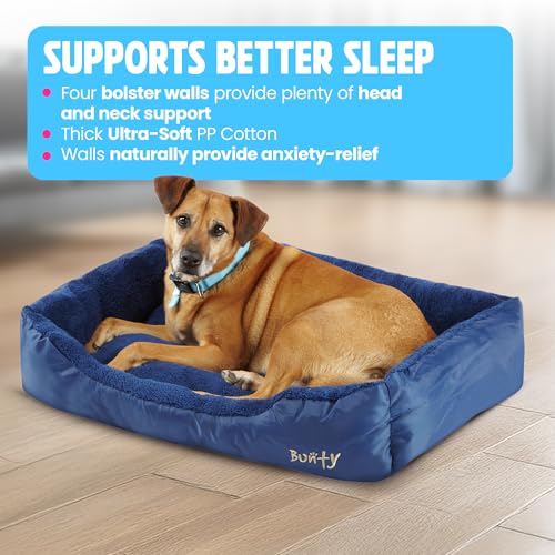 Bunty Deluxe Dog Bed - Small, Medium to XXL Calming Washable Dog Bed - Non-Slip Base, Raised Walls, Fleece Lined Interior, Plush Cushioning, Insulates & Retains Heat - XL, Blue - Image 5